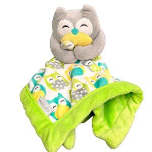 Carters Owl Lovey Security Blanket Lovie Blanikie Green Gray Baby Plush